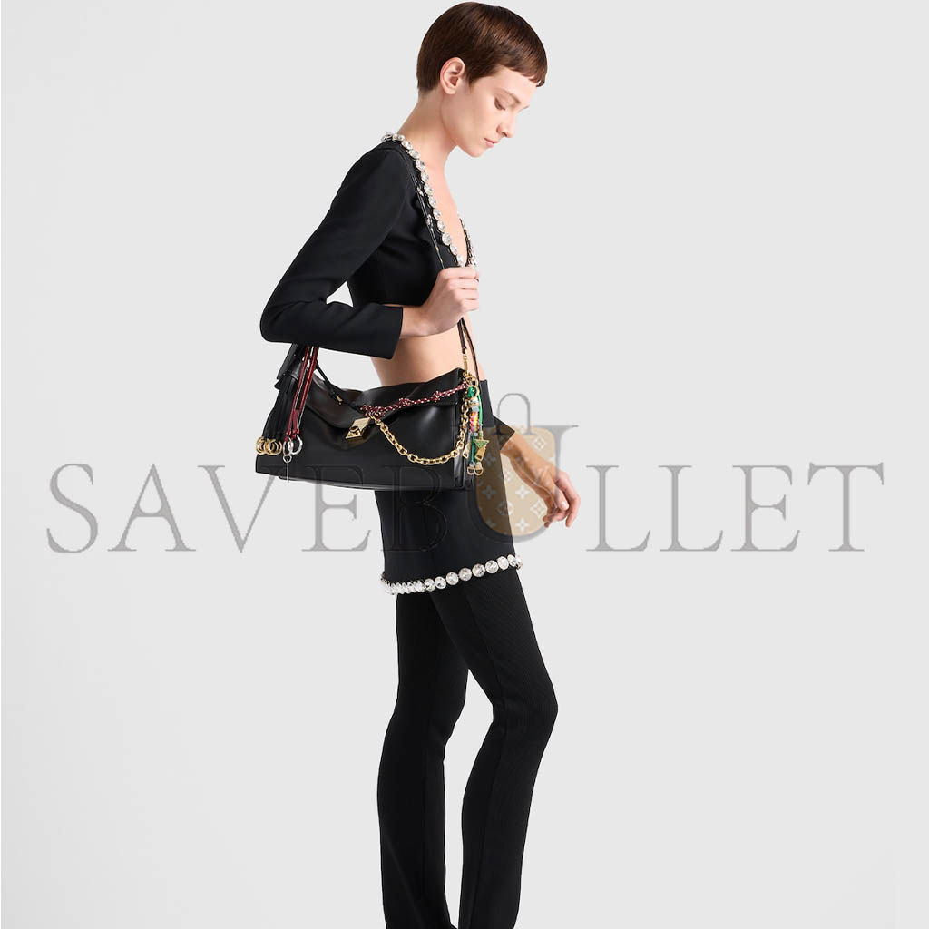 Pra*a soft sound large leather shoulder bag with charms 1bd378 (35*19.5*10.5cm)